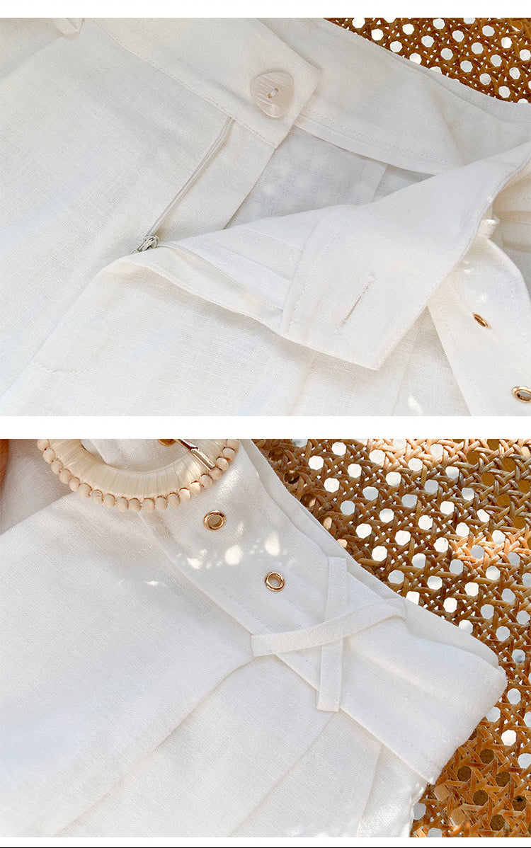 Cotton And Linen Embroidered Belt Shorts
